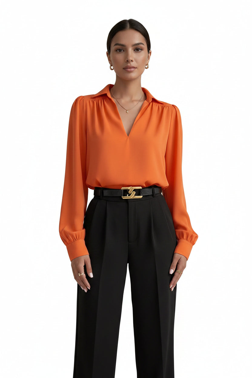 Satin Pleated Blouse – Long Sleeve Elegant Top for Women