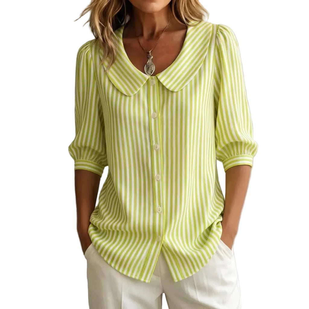 Striped V-Neck Top – Mid-Sleeve Casual T-Shirt for Women