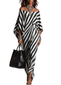 One-Shoulder Twill Robe Dress – Black & White Wide Sleeve Maxi Dress