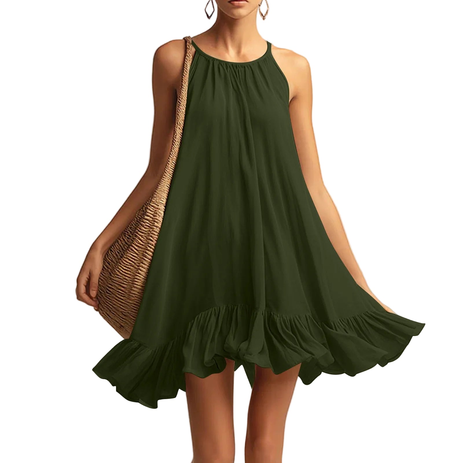 Halterneck Pleated Dress – Sleeveless Elegant Casual Dress for Women