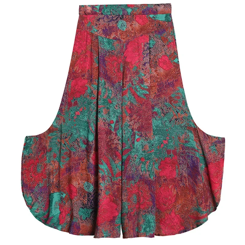 Summer Wide Leg Pants Women High Quality Loose Bohemian High Waist Skirt Pants Summer Vintage Trousers Women Bottoms