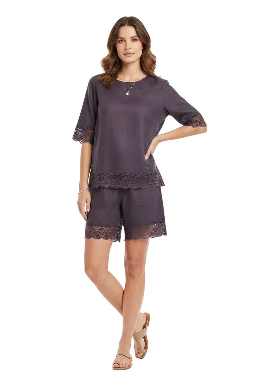 Lace-Trim Two-Piece Set – Loose Fit Elegant Outfit for Women