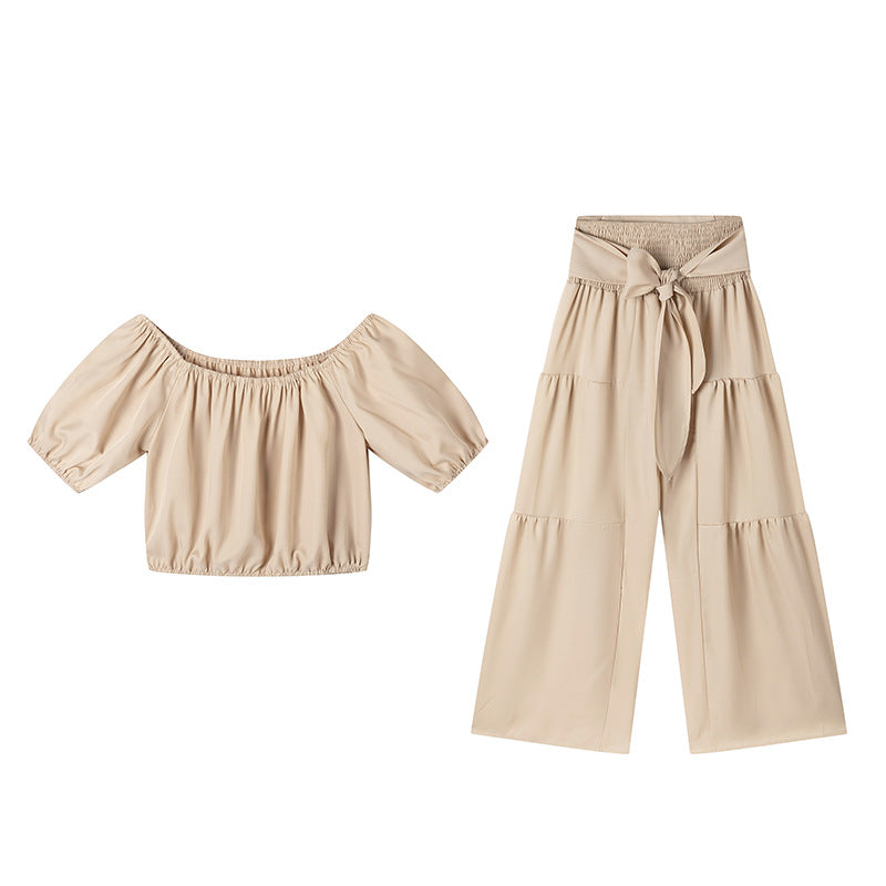 High-Waisted Flared Pants – Solid Color Tie Detail Elegant Trousers