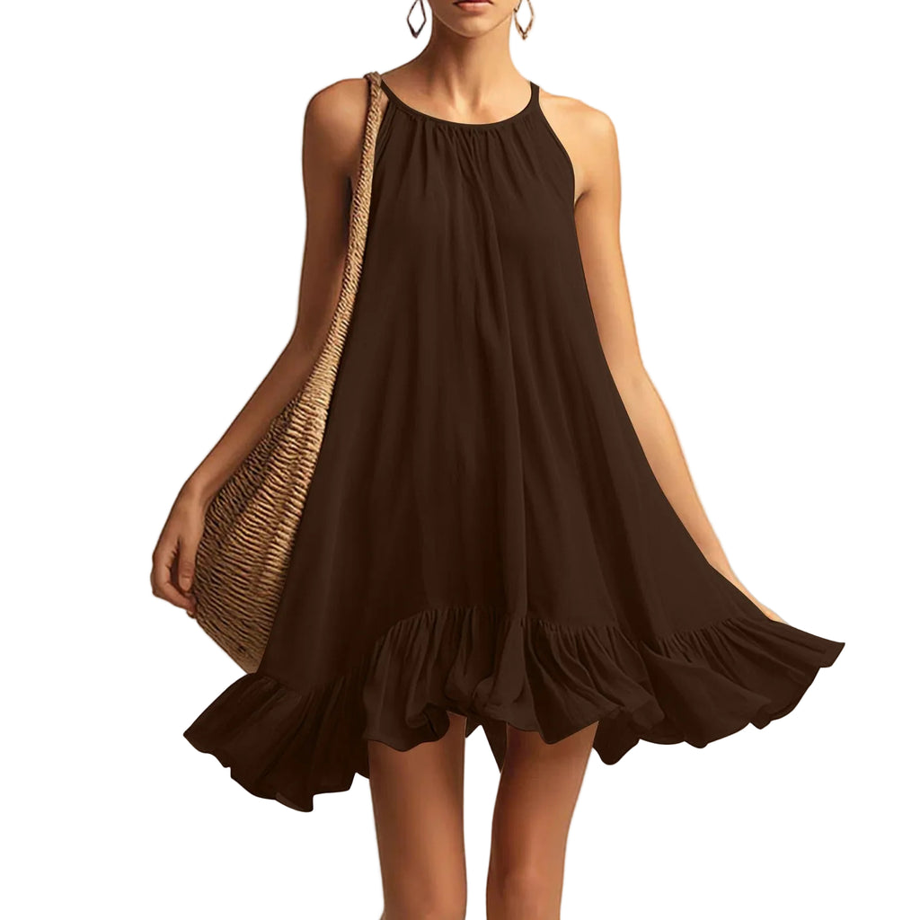 Halterneck Pleated Dress – Sleeveless Elegant Casual Dress for Women