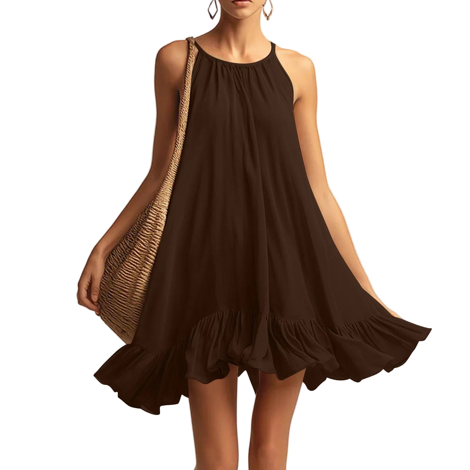 Halterneck Pleated Dress – Sleeveless Elegant Casual Dress for Women