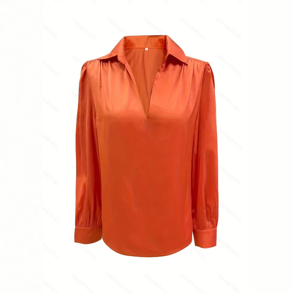 Satin Pleated Blouse – Long Sleeve Elegant Top for Women