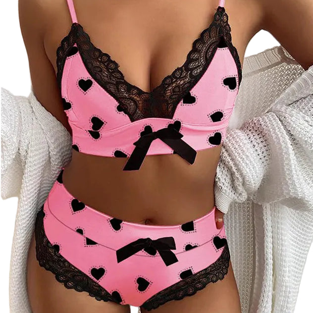 Lace Lingerie Set with Suspenders – Elegant Three-Piece Design for Women