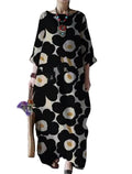 Loose Printed Maxi Dress – Round Neck Long Sleeve Elegant Dress for Women