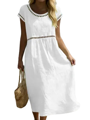 Embroidered Lace Cotton-Linen Midi Dress