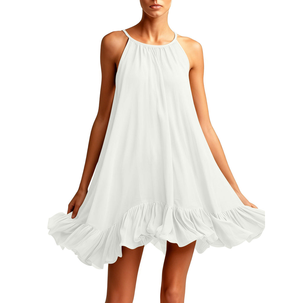 Halterneck Pleated Dress – Sleeveless Elegant Casual Dress for Women