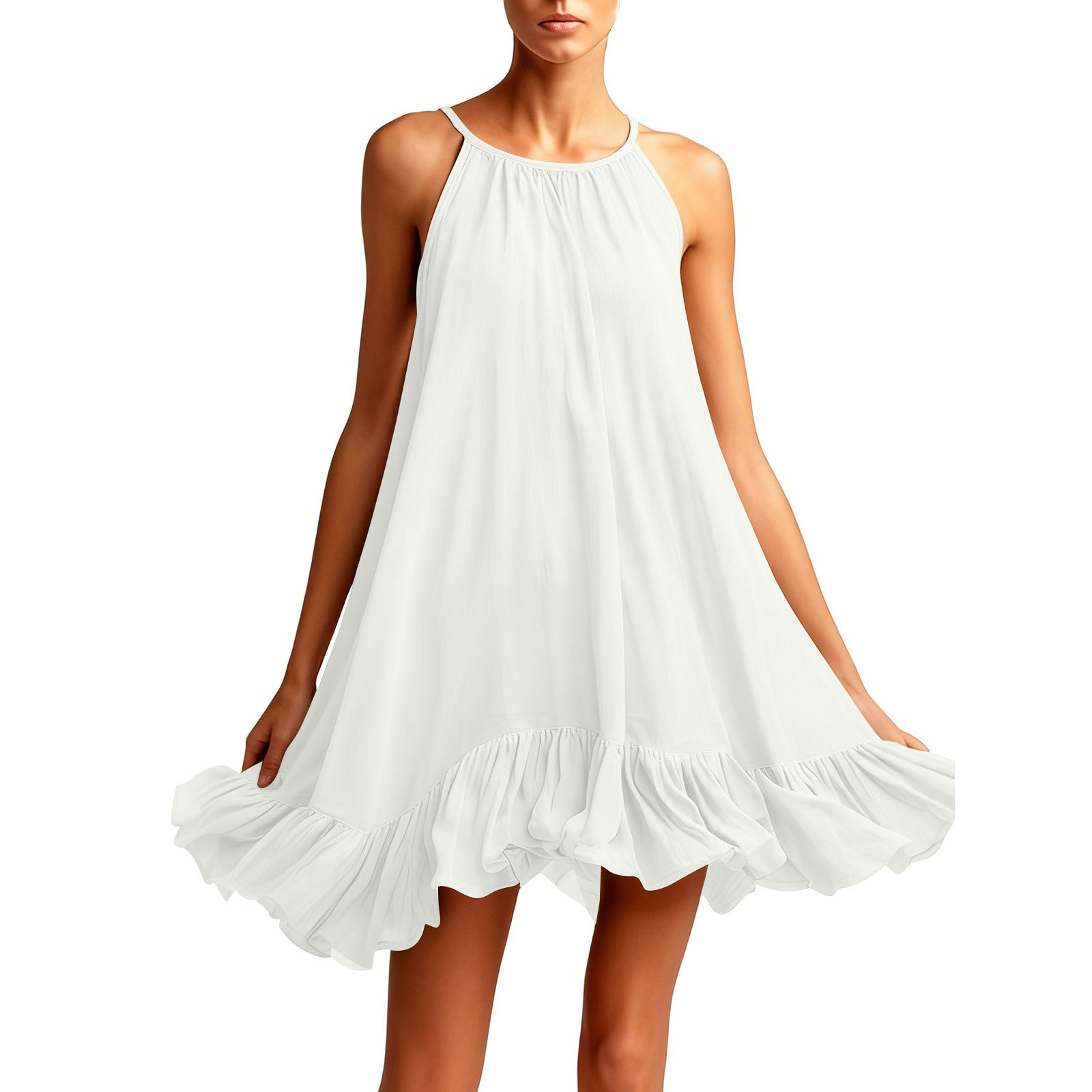 Halterneck Pleated Dress – Sleeveless Elegant Casual Dress for Women