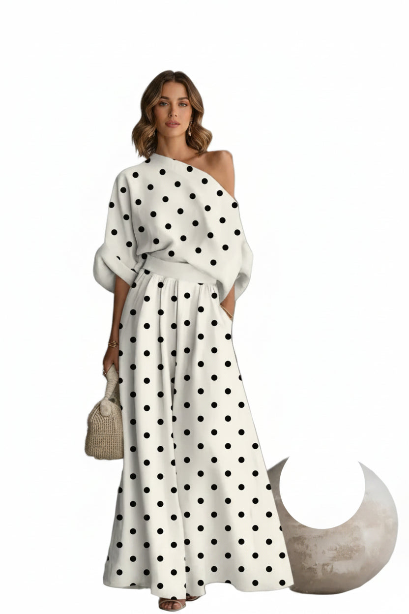 Printed Off-Shoulder 2 Piece Set – Top & Pants Outfit for Women