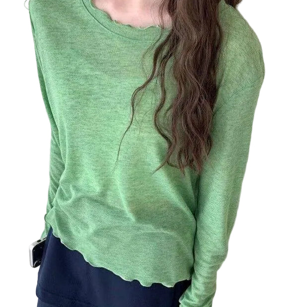 Women's Slim-fit Ruffled-neck Lightweight Top