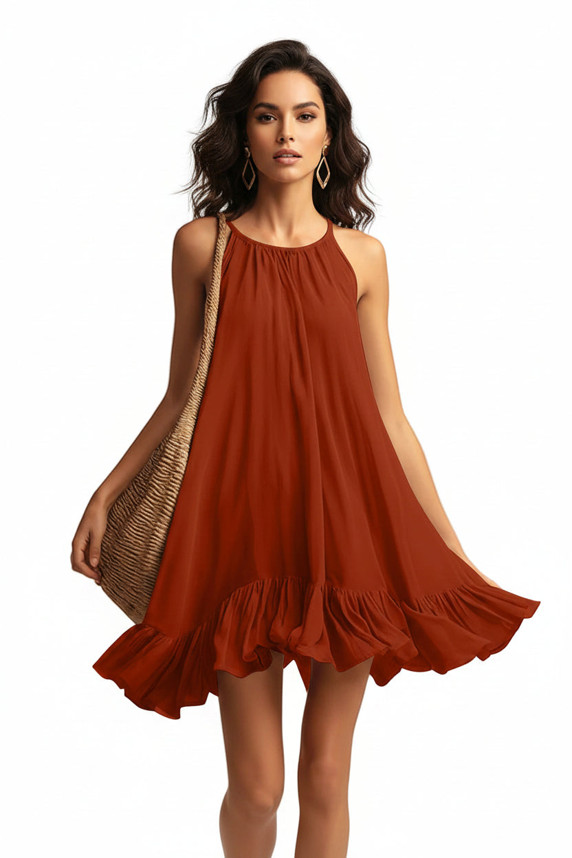 Halterneck Pleated Dress – Sleeveless Elegant Casual Dress for Women