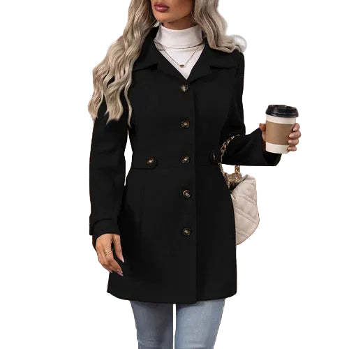 Mid-Length Wool Coat – Lined Plus Size Outerwear for Women