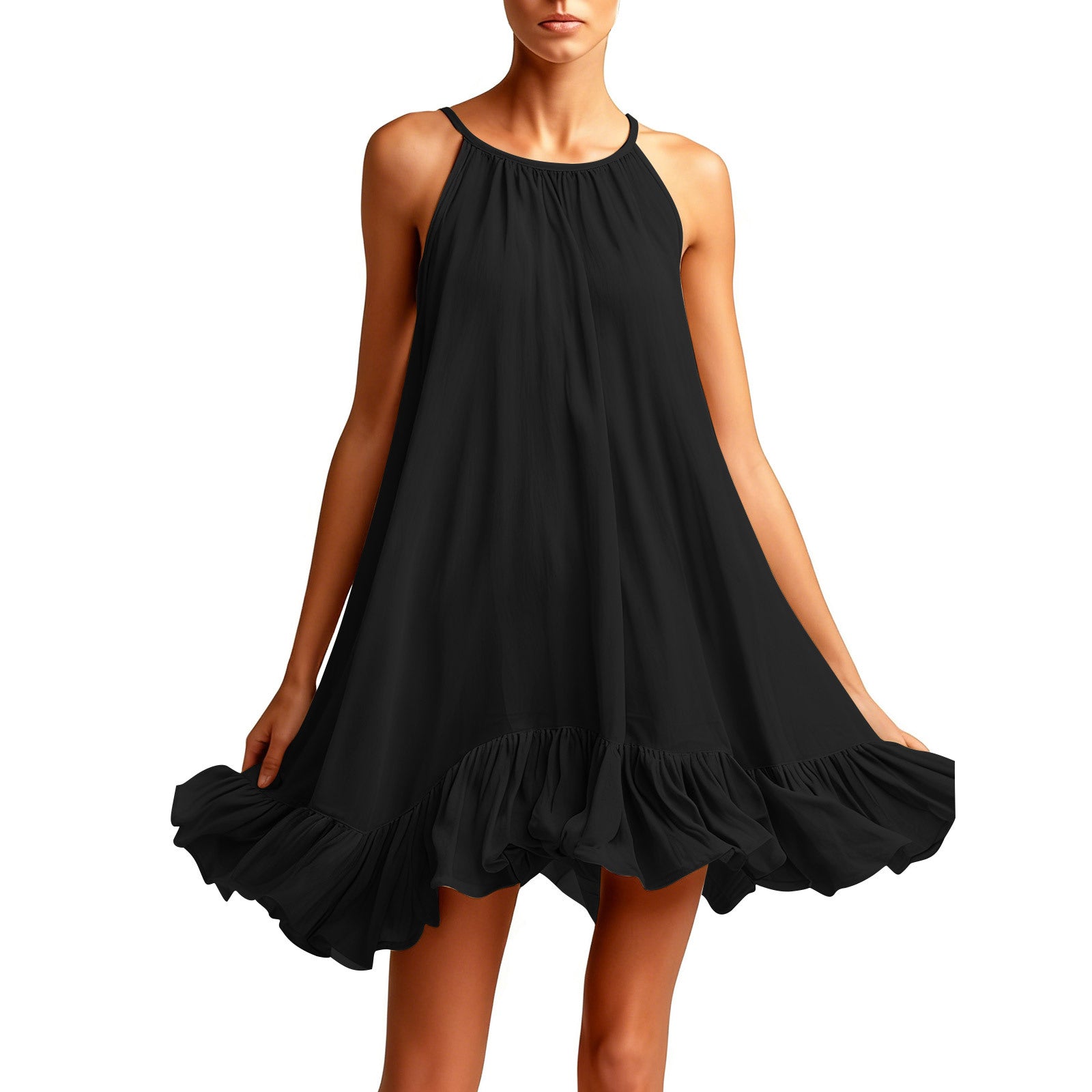 Halterneck Pleated Dress – Sleeveless Elegant Casual Dress for Women