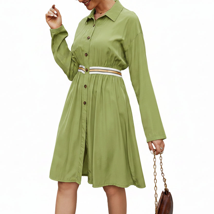 Casual Polo Collar Midi Dress