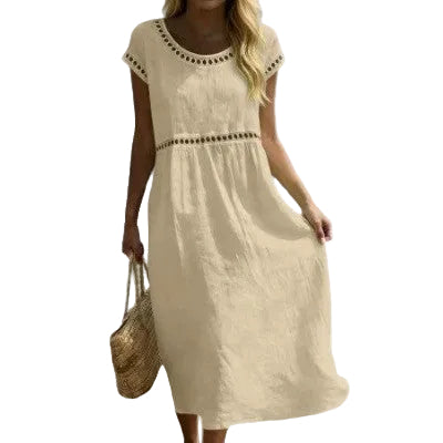 Embroidered Lace Cotton-Linen Midi Dress