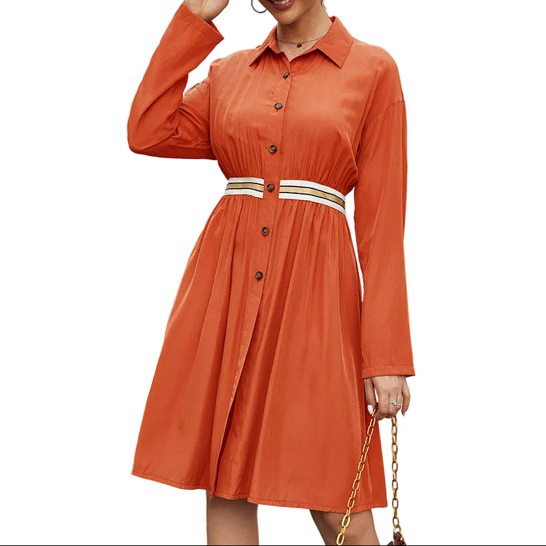 Casual Polo Collar Midi Dress