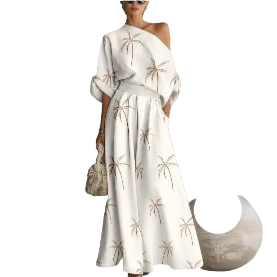 Printed Off-Shoulder 2 Piece Set – Top & Pants Outfit for Women