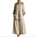 Off-Shoulder Women’s Cotton & Linen Wide-Leg Pants Set