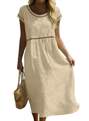 Embroidered Lace Cotton-Linen Midi Dress
