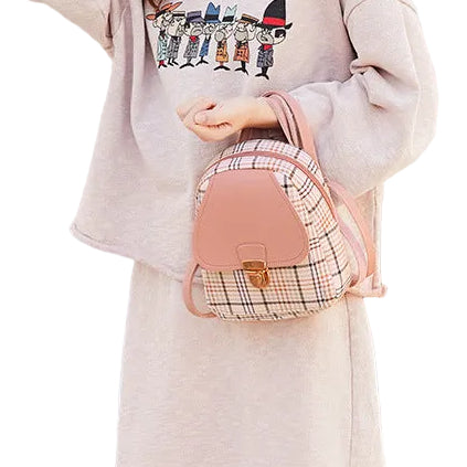 Ladies Check Lock Small Backpack One Shoulder Diagonal Handbag Coin Purse