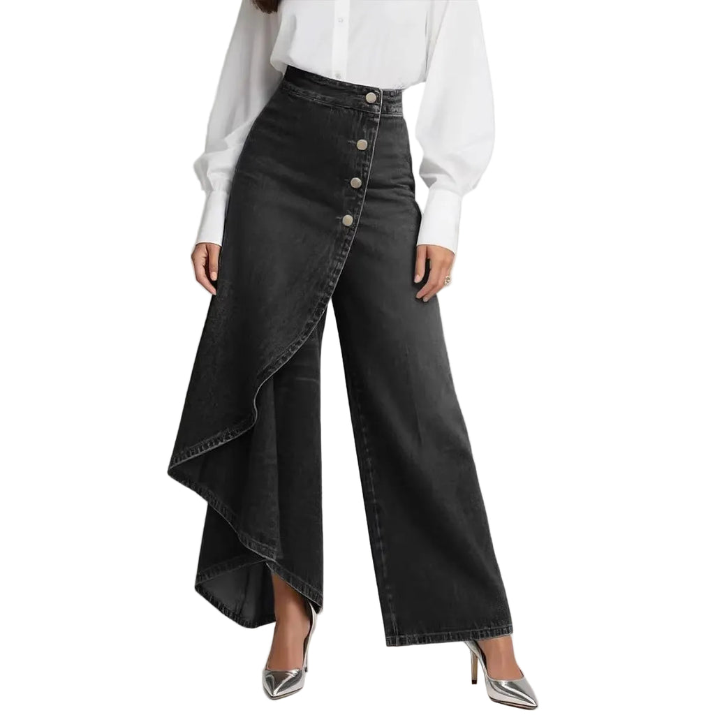 Faux Denim Wide-Leg Statement Pants