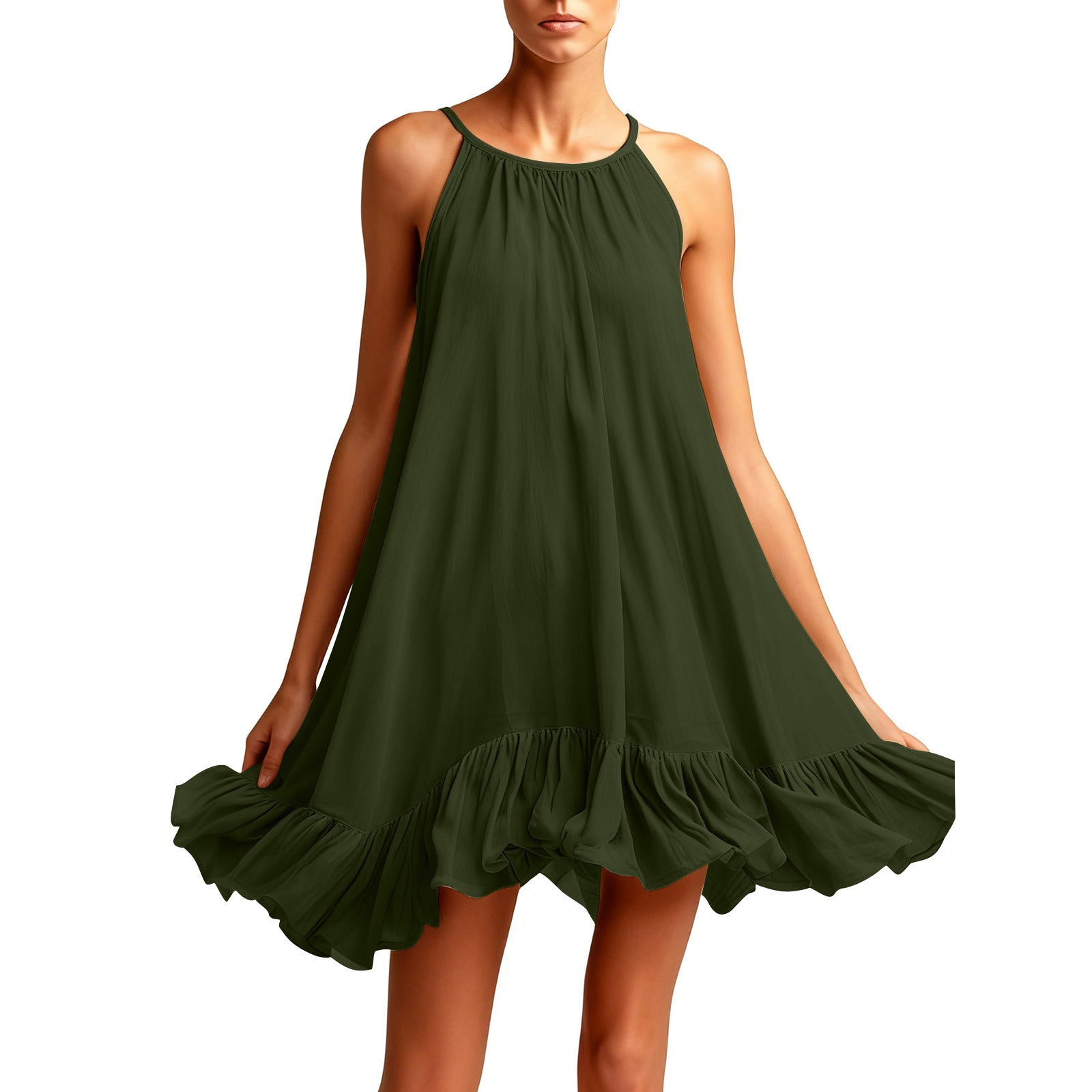 Halterneck Pleated Dress – Sleeveless Elegant Casual Dress for Women