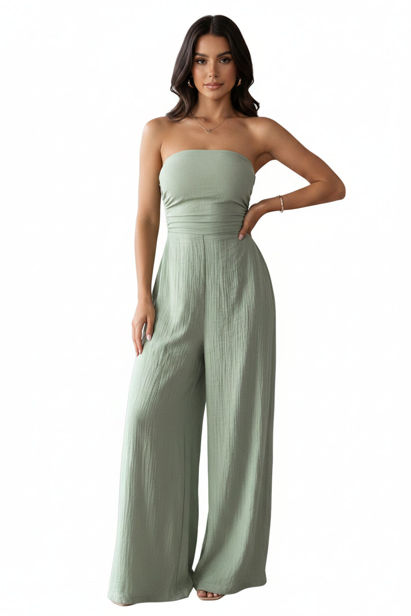 Strapless Jumpsuit – Slim Fit Solid Color Elegant Jumpsuit for Women