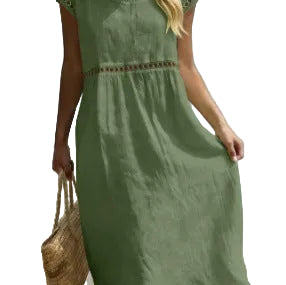 Embroidered Lace Cotton-Linen Midi Dress