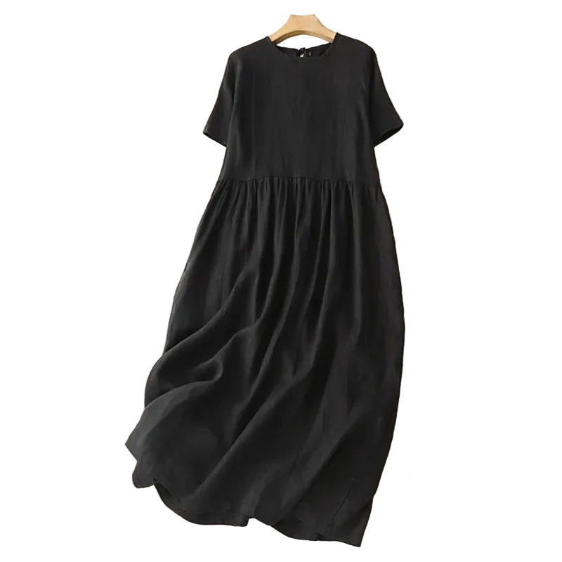 Minimalist Midi Dress – Artistic Vintage Solid Color Dress for Women