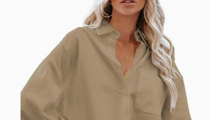 Women’s Chic Cropped Button-Up Shirt – Long Sleeve Casual Outerwear