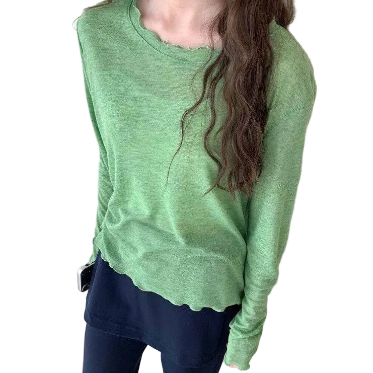 Women's Slim-fit Ruffled-neck Lightweight Top