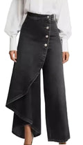 Faux Denim Wide-Leg Statement Pants