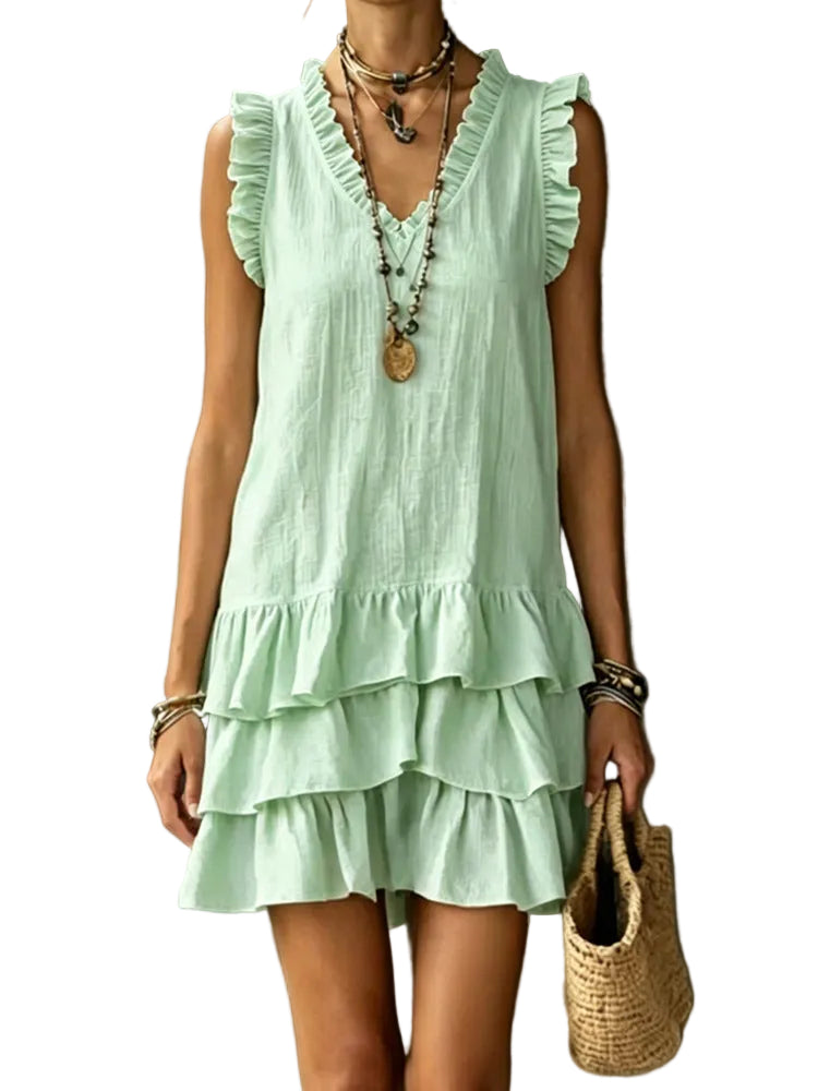 V-Neck Ruffle Sleeveless Dress – Casual Elegant Dress for Women
