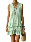 V-Neck Ruffle Sleeveless Dress – Casual Elegant Dress for Women