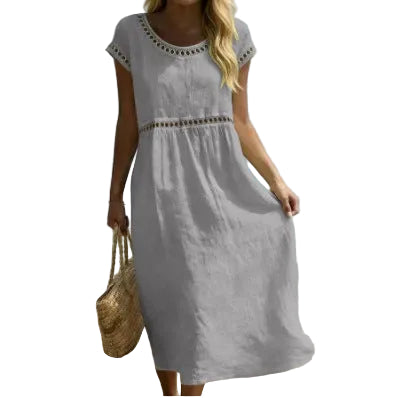 Embroidered Lace Cotton-Linen Midi Dress