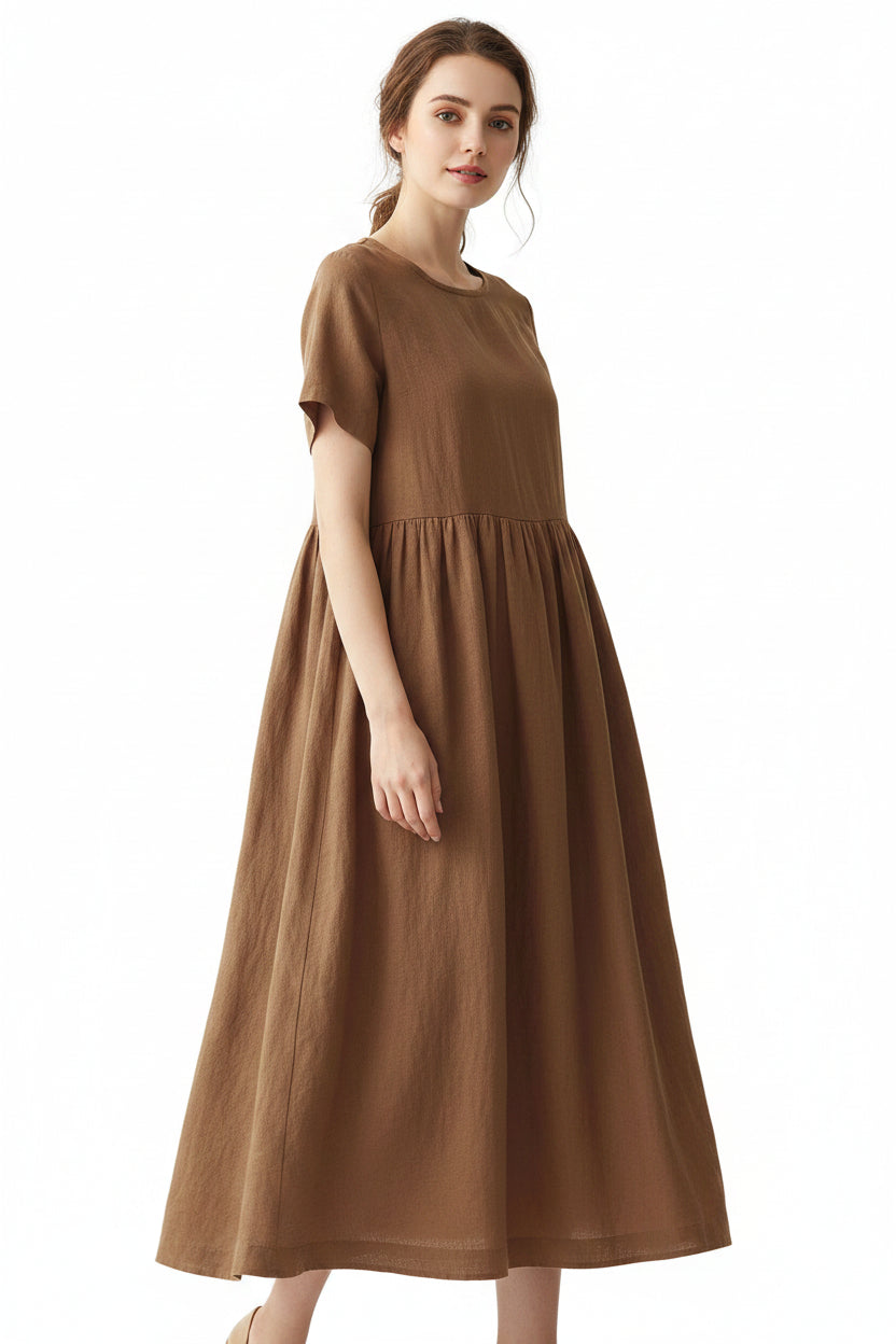 Minimalist Midi Dress – Artistic Vintage Solid Color Dress for Women