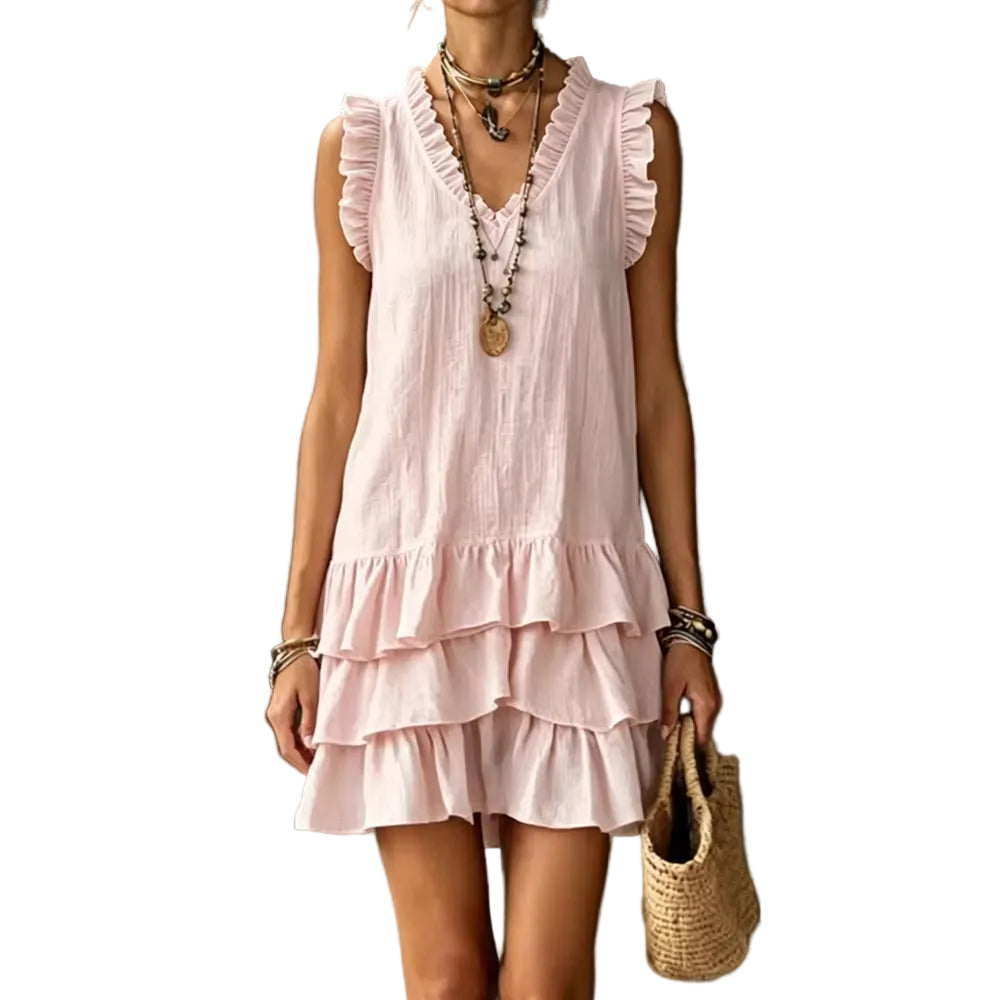 V-Neck Ruffle Sleeveless Dress – Casual Elegant Dress for Women