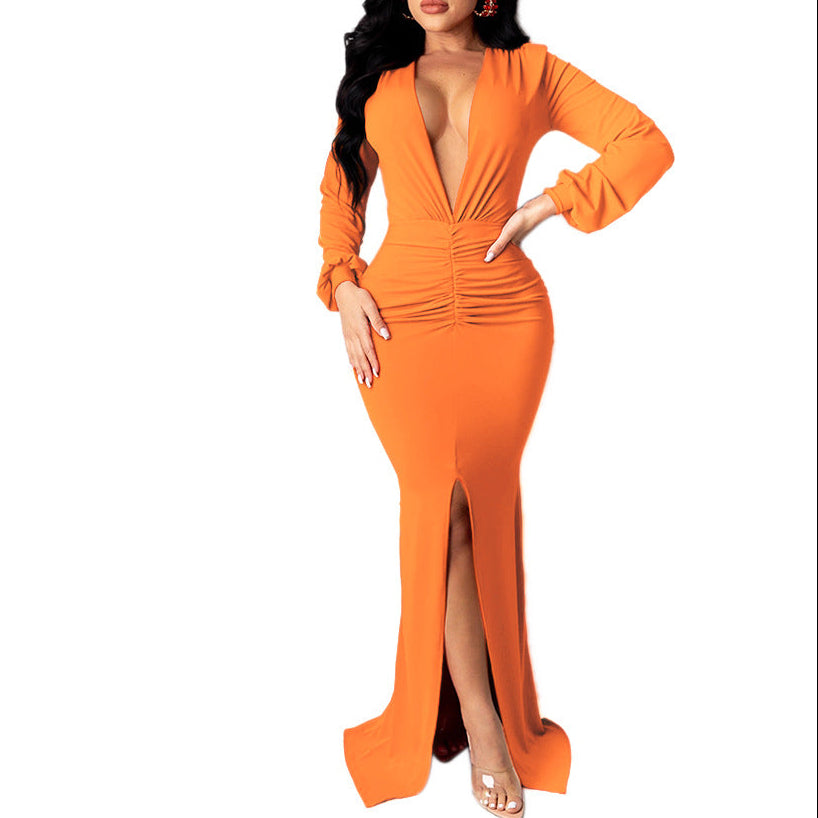 Deep V-Neck Slim-Fit Evening Dress