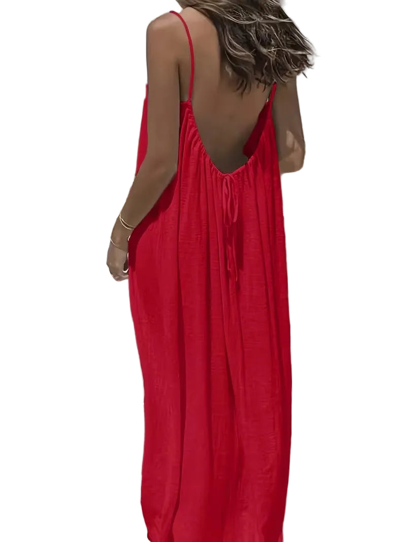 Open-Back Lounge Dress – Loose Fit Comfortable Homewear for Women