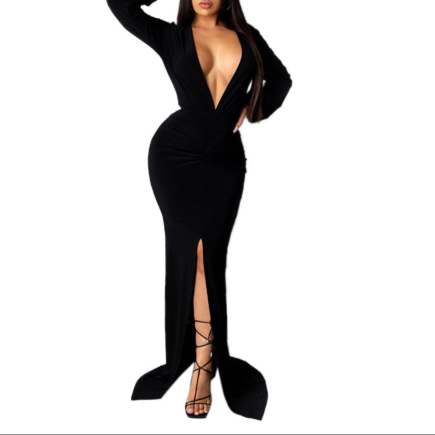 Deep V-Neck Slim-Fit Evening Dress