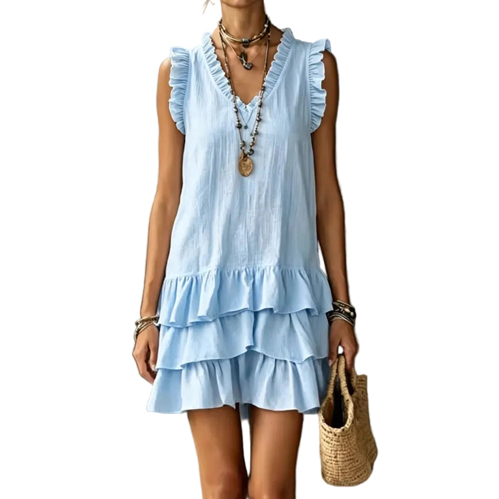V-Neck Ruffle Sleeveless Dress – Casual Elegant Dress for Women