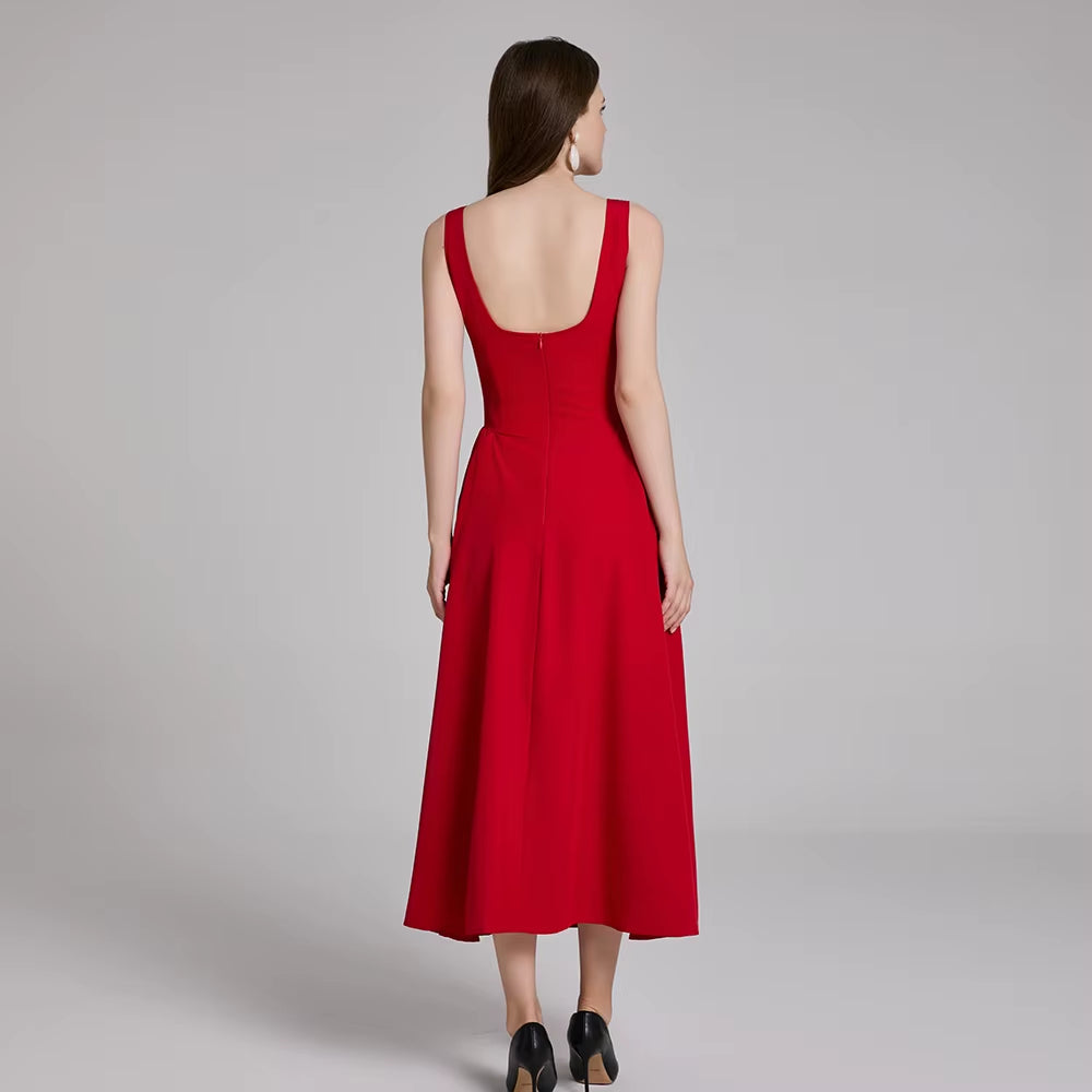 2025 Elegant and Beautiful Women'S Dresses Red Sleeveless New Year Party Dresses Sexy Casual Birthday Dress