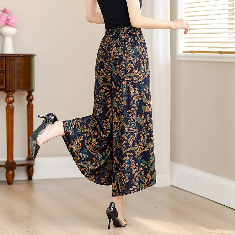 Summer Wide Leg Pants Women High Quality Loose Bohemian High Waist Skirt Pants Summer Vintage Trousers Women Bottoms
