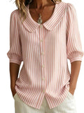 Striped V-Neck Top – Mid-Sleeve Casual T-Shirt for Women
