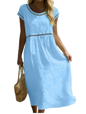 Embroidered Lace Cotton-Linen Midi Dress