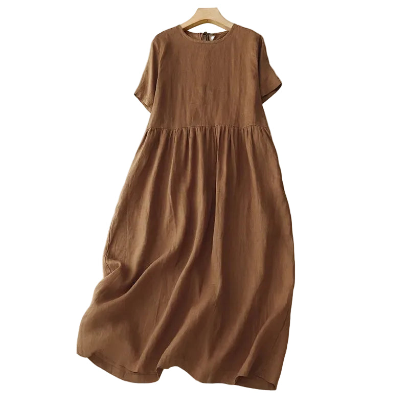 Minimalist Midi Dress – Artistic Vintage Solid Color Dress for Women