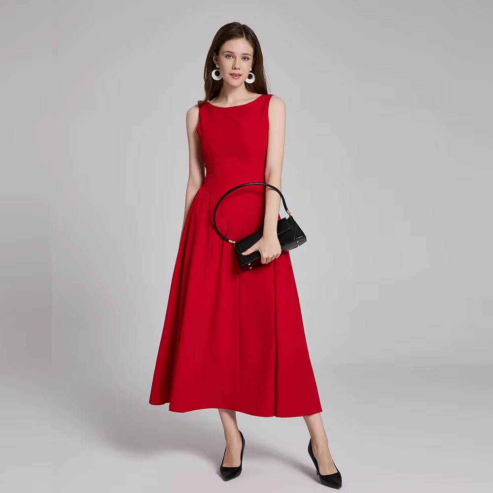 2025 Elegant and Beautiful Women'S Dresses Red Sleeveless New Year Party Dresses Sexy Casual Birthday Dress